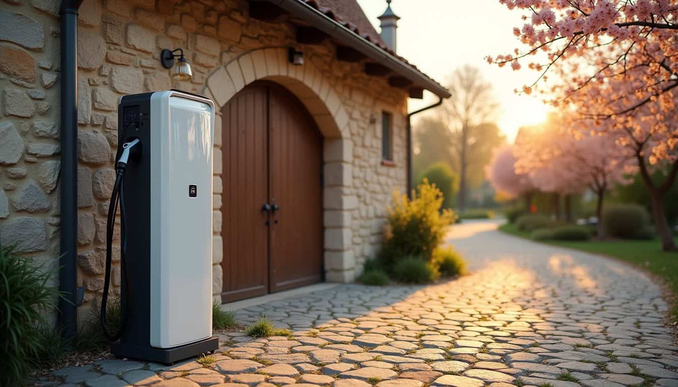 Installation d'une borne de recharge électrique devant un garage à Saint-Florentin