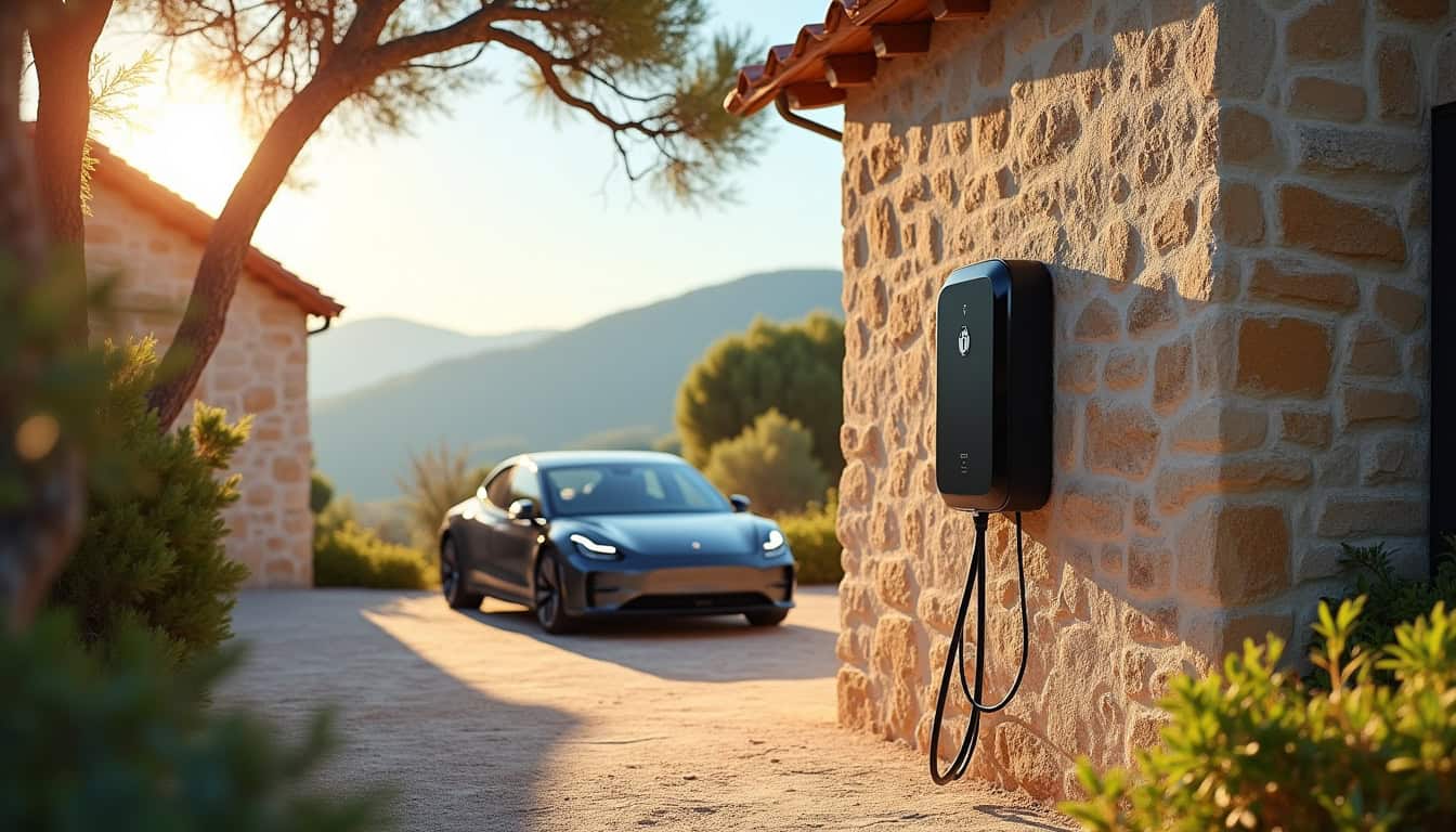 Installation d'une borne de recharge électrique en Corse, vue d'ensemble d'un domicile avec borne murale