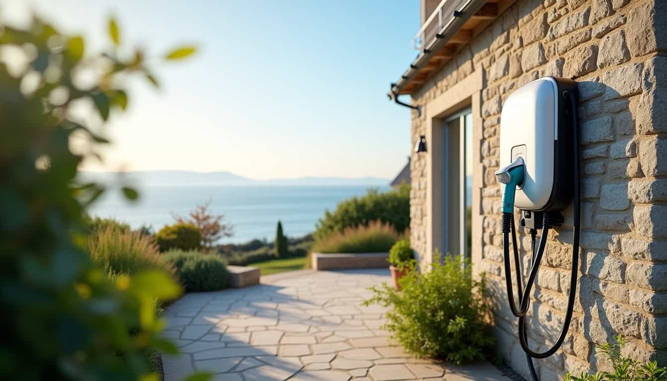Installation d'une borne de recharge électrique en extérieur à proximité d'une maison à Cabourg
