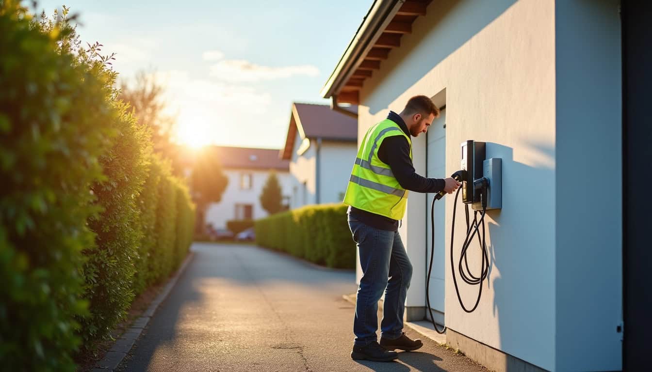 Installation d'une borne de recharge électrique en extérieur par un technicien certifié