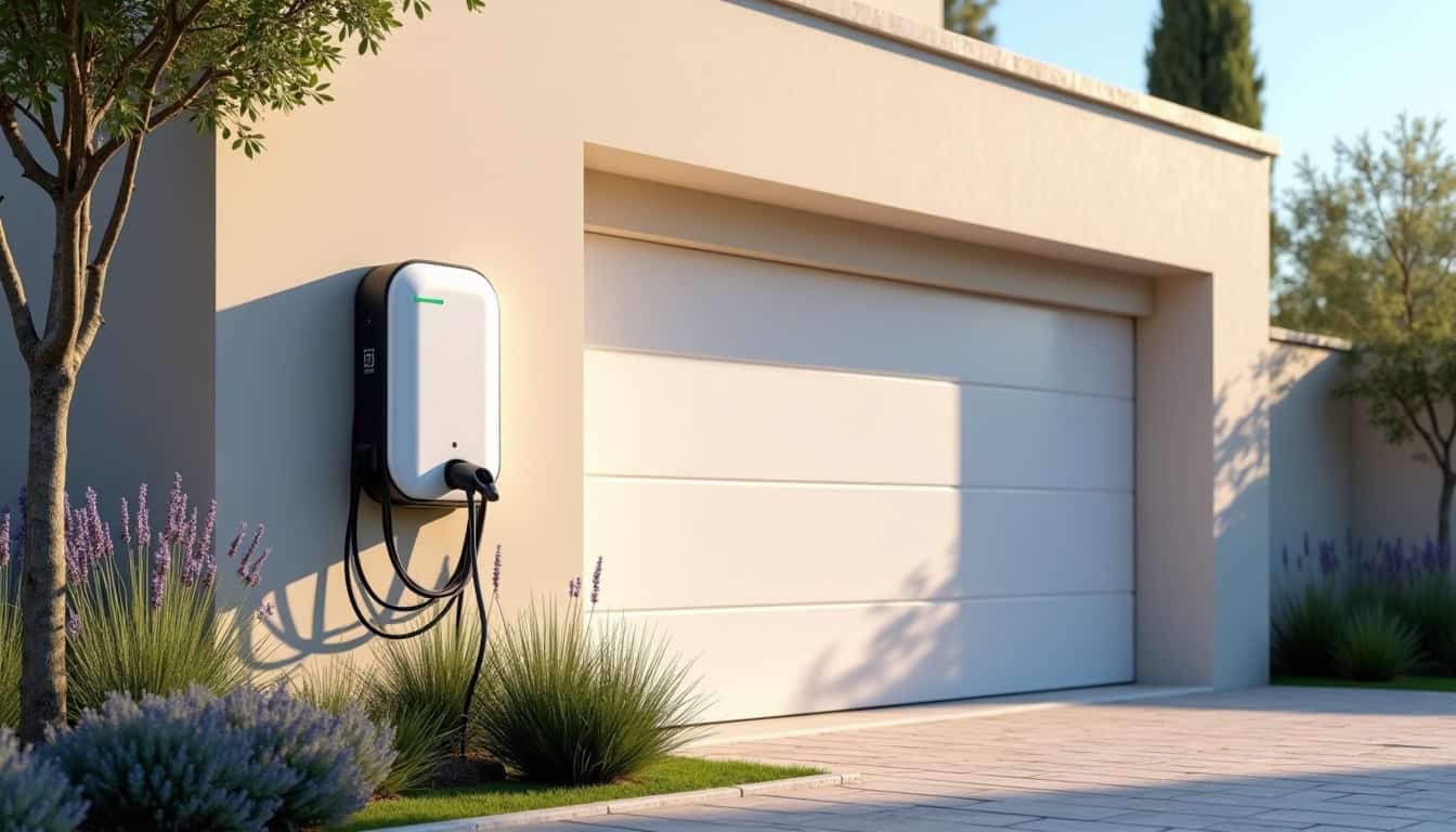 Installation d'une borne de recharge électrique en extérieur, près d'un garage à La Londe-les-Maures