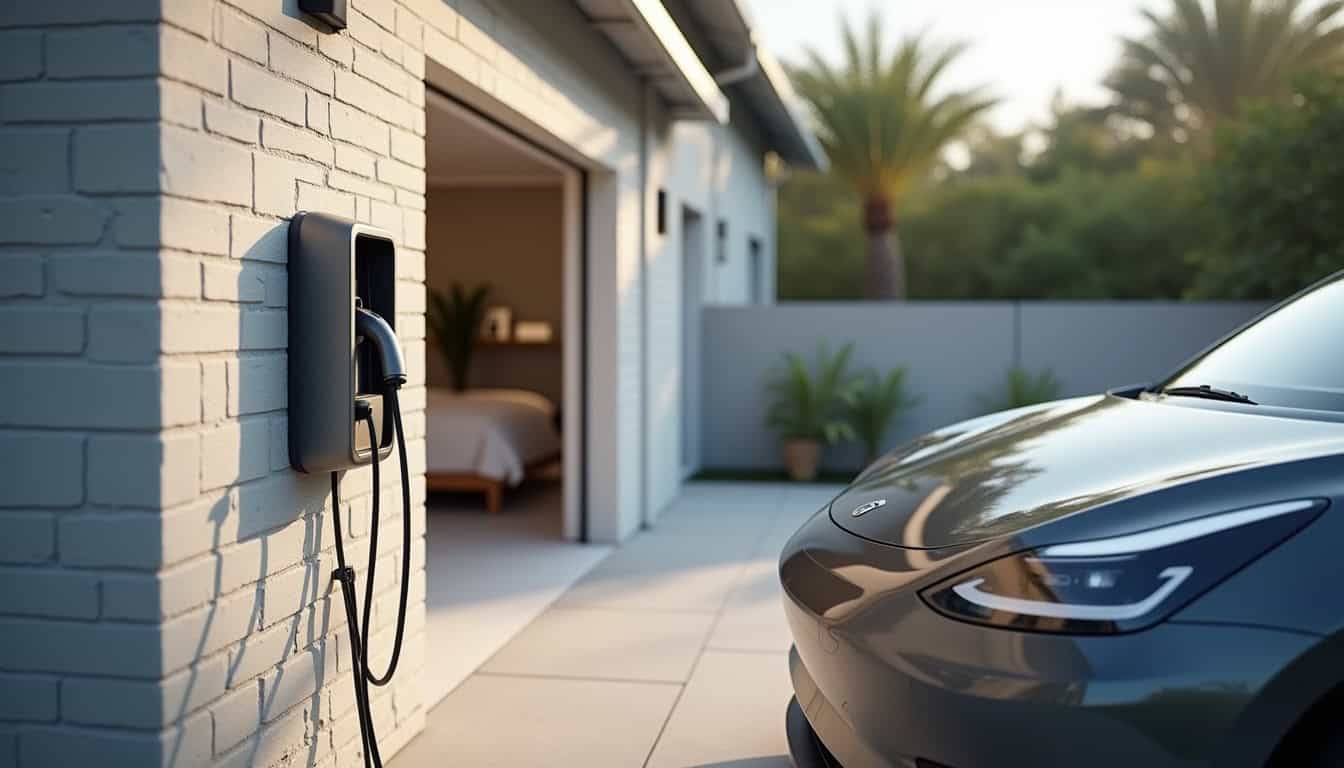 Installation d'une borne de recharge électrique en extérieur près d'un garage