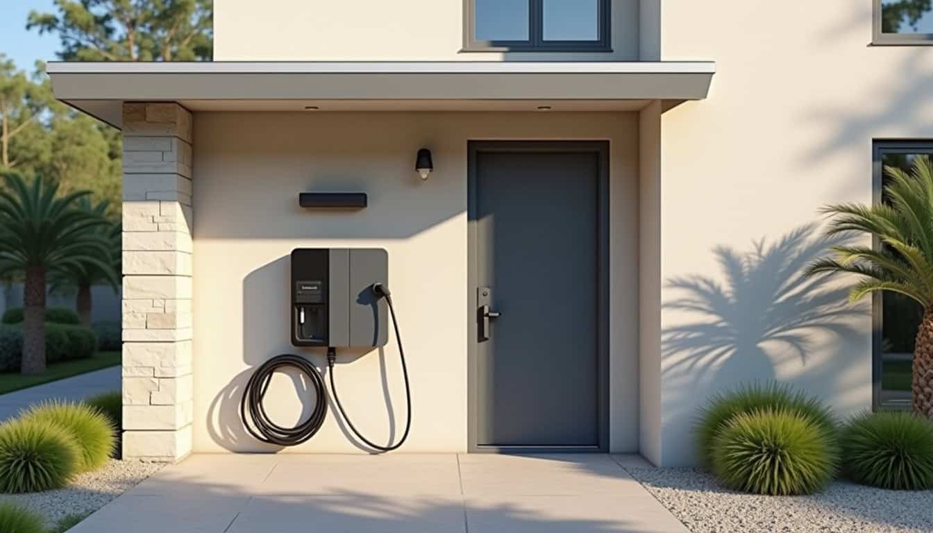 Installation d'une borne de recharge électrique en extérieur sur un mur de maison