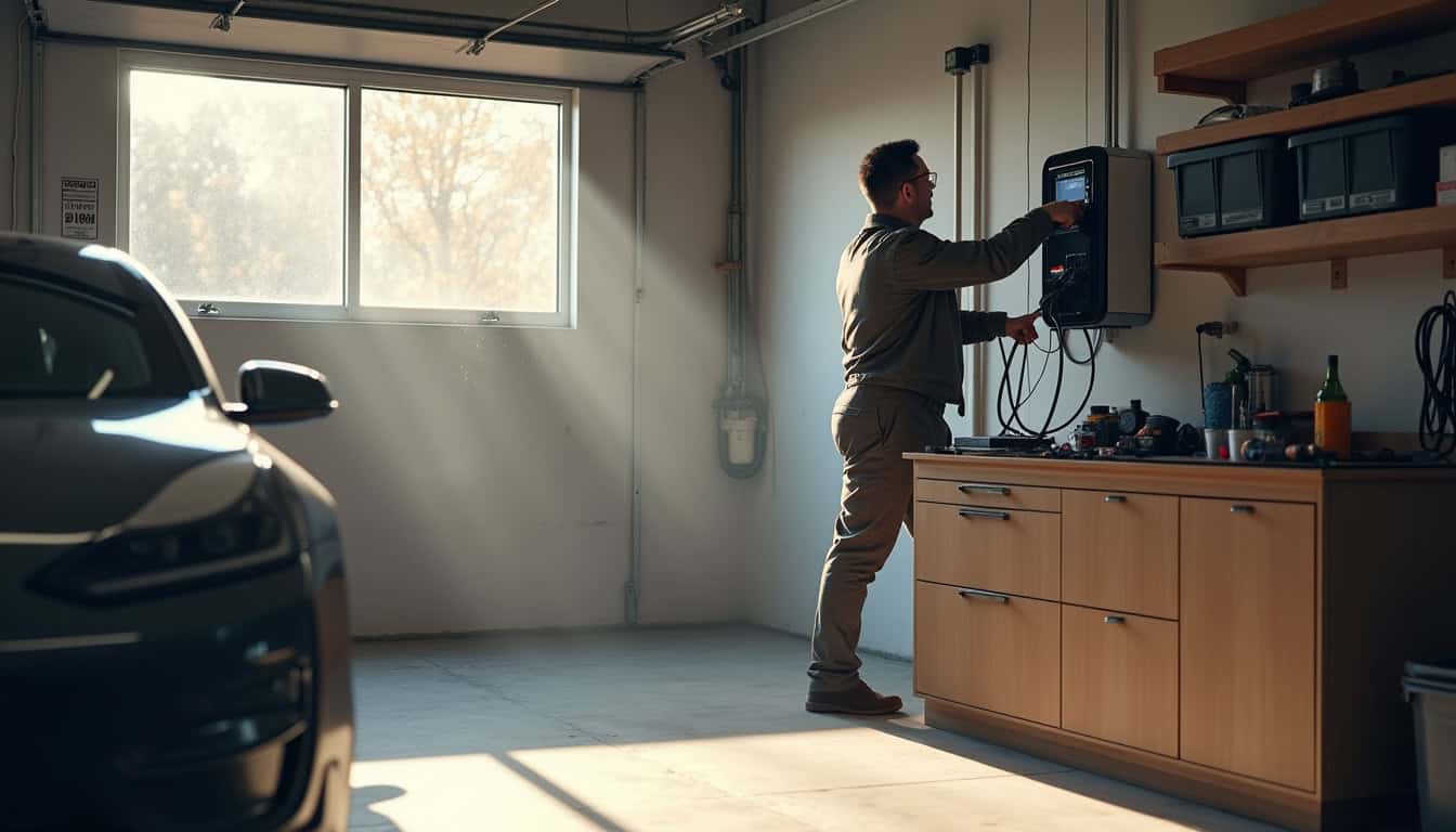 Installation d'une borne de recharge électrique en plein jour dans un garage privé