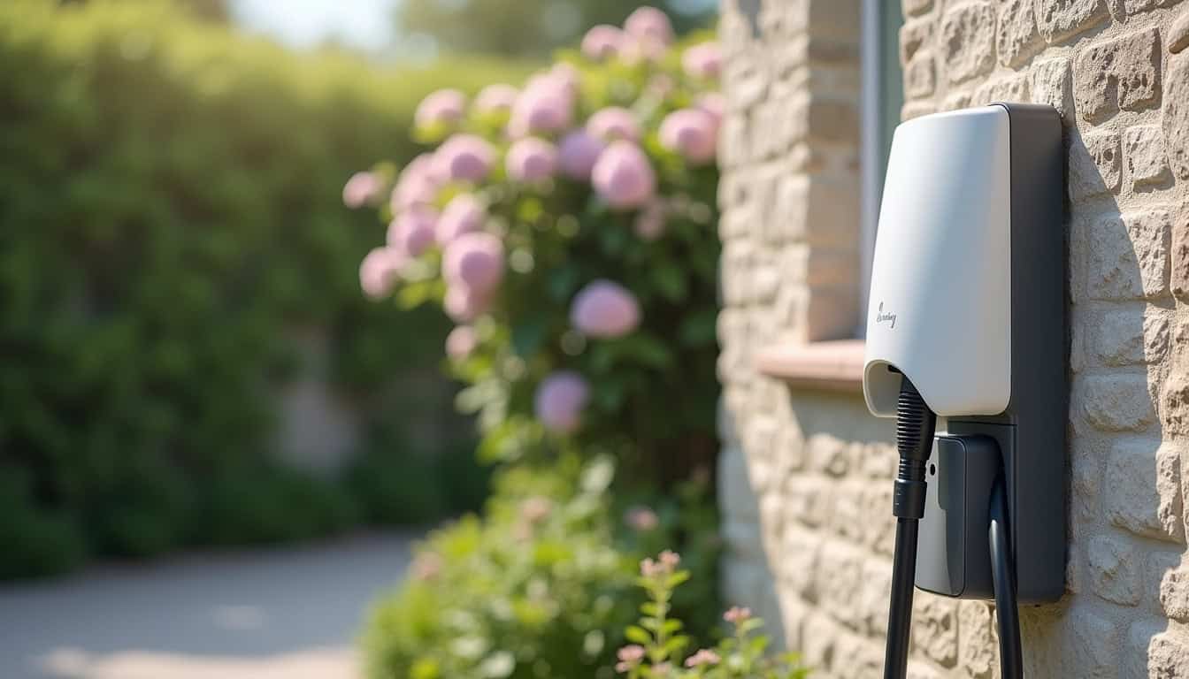 Installation d'une borne de recharge électrique murale devant une maison à Tilly-sur-Seulles
