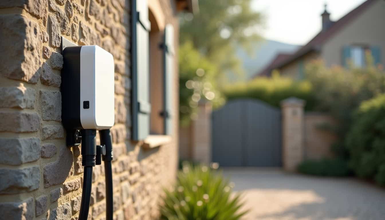 Installation d'une borne de recharge électrique murale sur un mur extérieur à Saivres