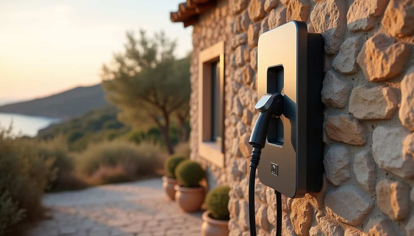 Installation d'une borne de recharge électrique murale sur un mur extérieur à Sisco