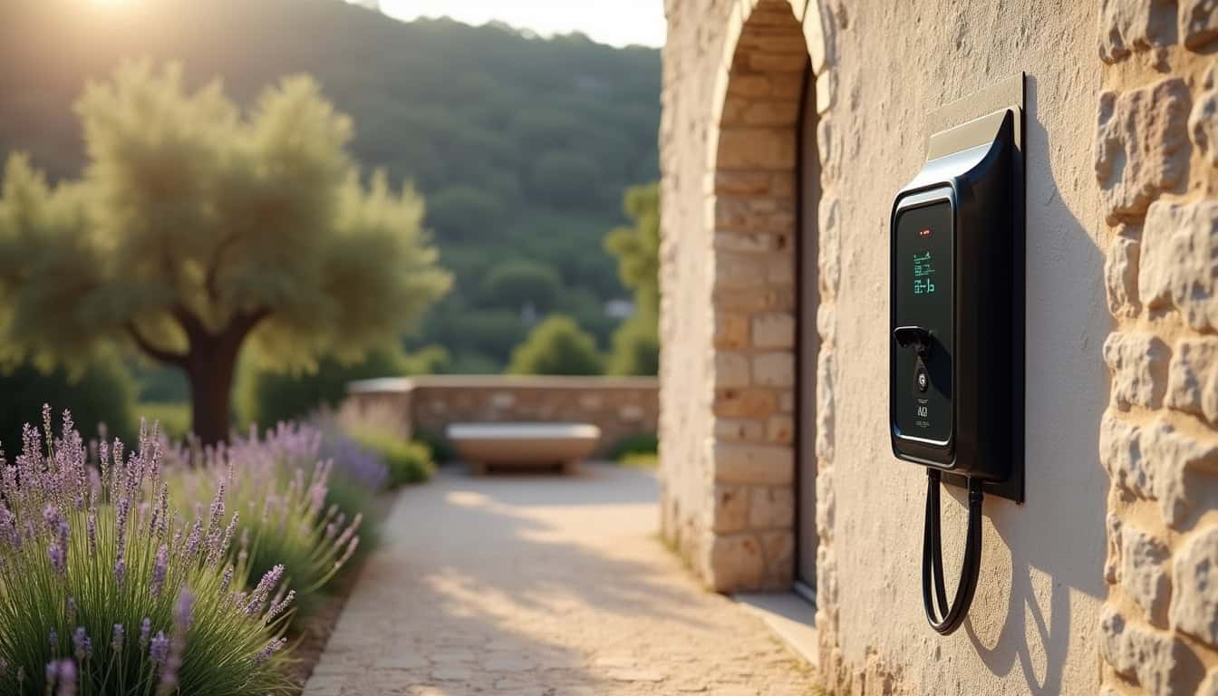 Installation d'une borne de recharge électrique murale sur un mur extérieur d'une maison à Saint-Félix-de-Lodez