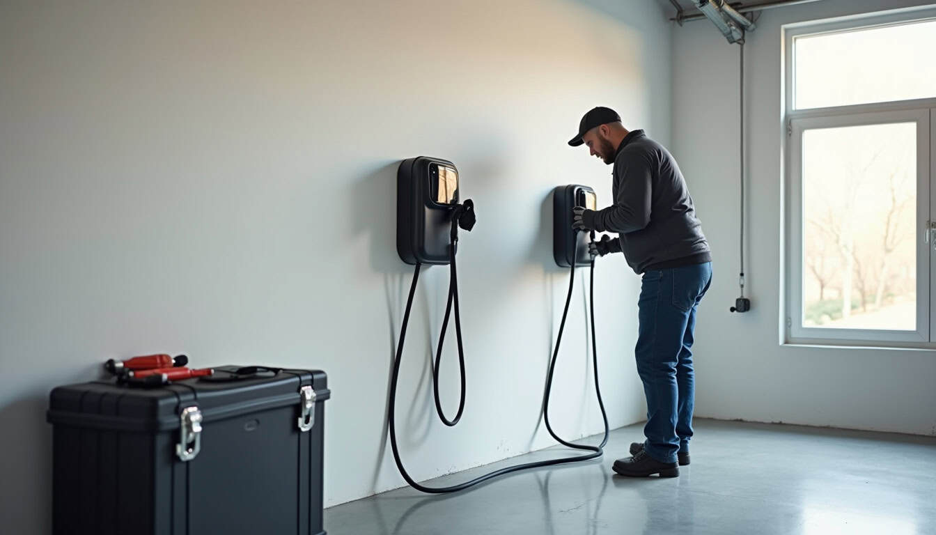 Installation d'une borne de recharge électrique par un professionnel certifié IRVE