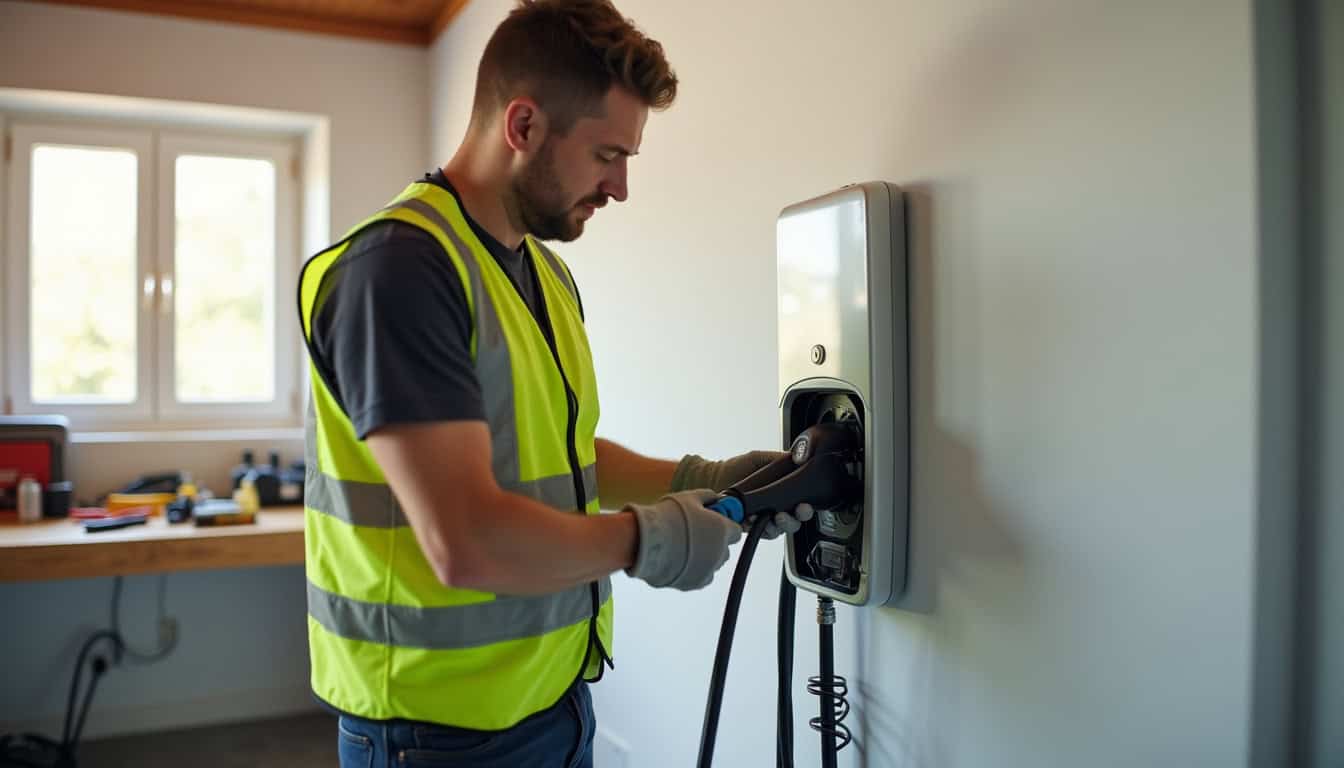 Installation d'une borne de recharge électrique par un technicien qualifié