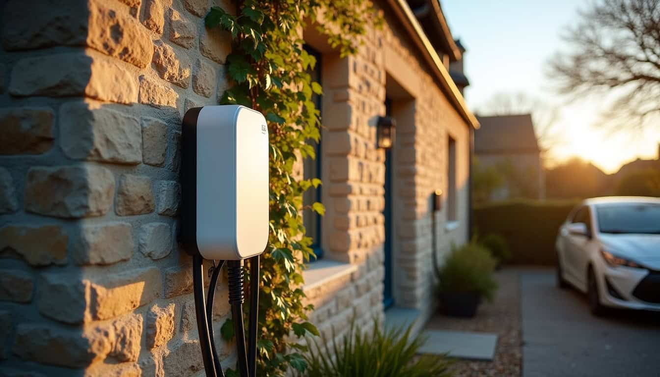 Installation d'une borne de recharge électrique sur la façade d'une maison à Belz
