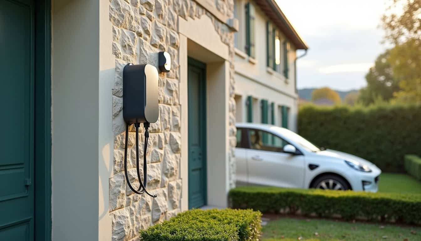 Installation d'une borne de recharge électrique sur la façade d'une maison individuelle à Évran