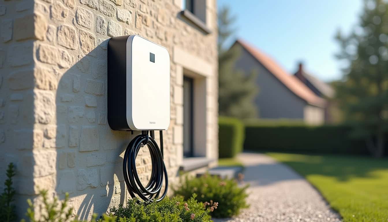 Installation d'une borne de recharge électrique sur le mur extérieur d'une maison à Burie