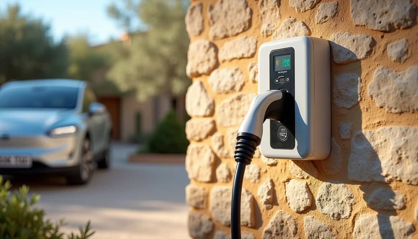 Installation d'une borne de recharge électrique sur un mur extérieur à Aspremont