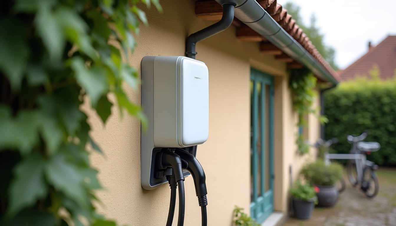 Installation d'une borne de recharge électrique sur un mur extérieur à Bugnicourt