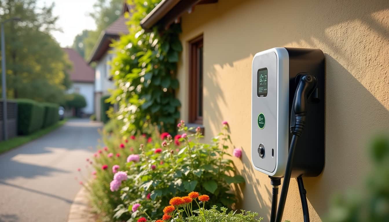 Installation d'une borne de recharge électrique sur un mur extérieur à Husseren-Wesserling