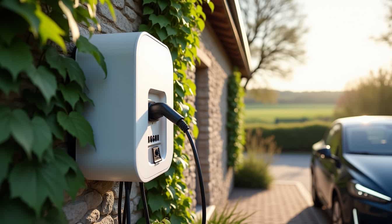 Installation d'une borne de recharge électrique sur un mur extérieur à Oudon