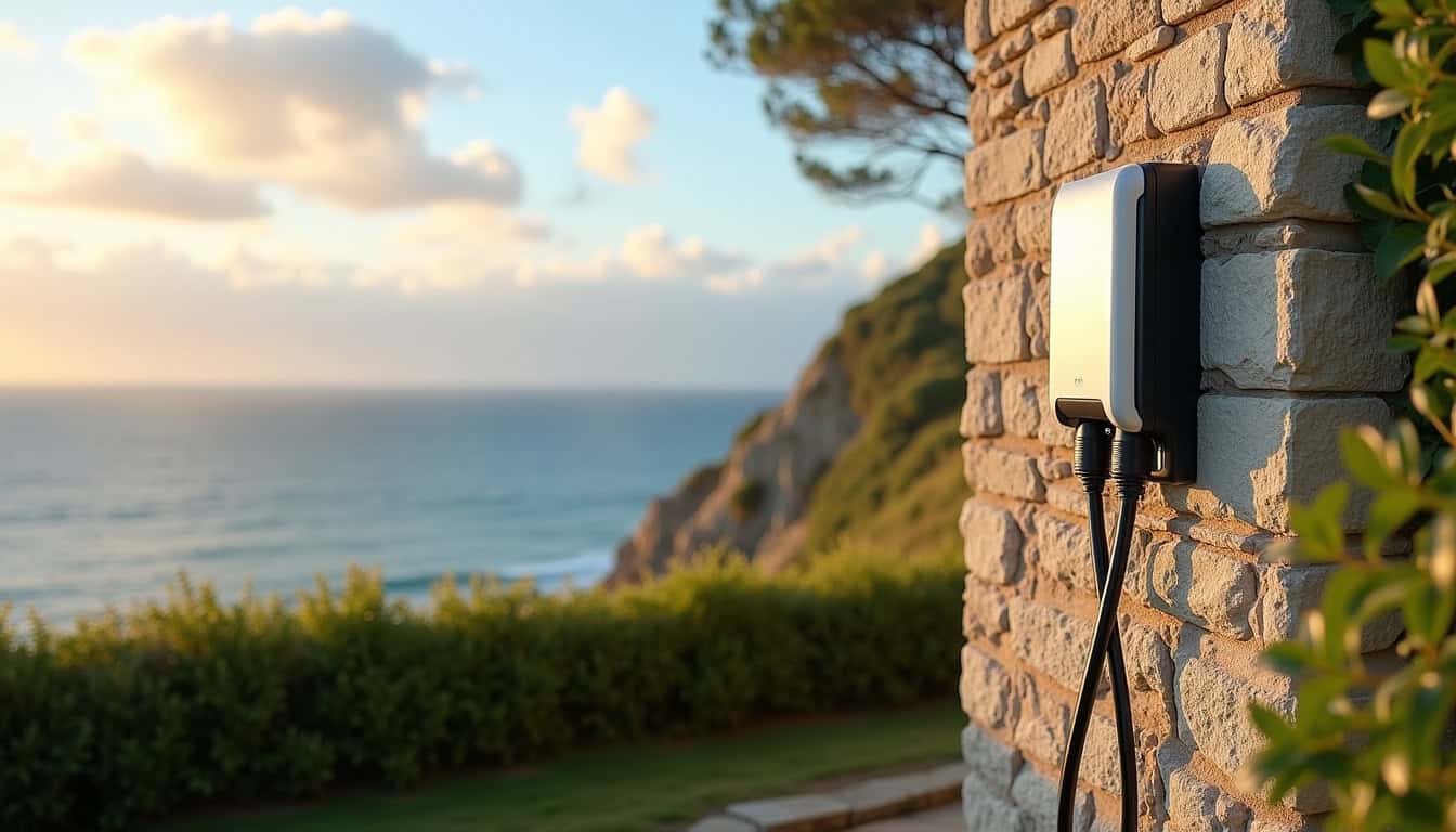 Installation d'une borne de recharge électrique sur un mur extérieur à Perros-Guirec