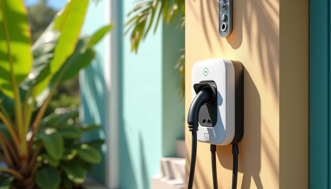 Installation d'une borne de recharge électrique sur un mur extérieur à Pointe-à-Pitre