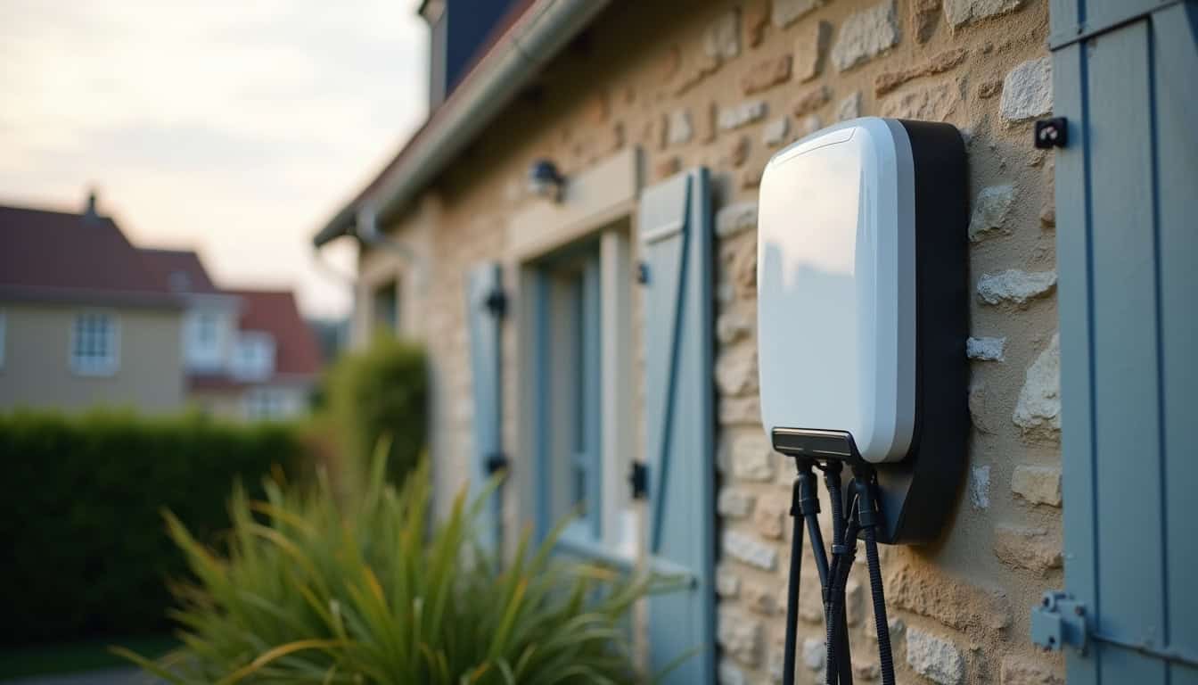 Installation d'une borne de recharge électrique sur un mur extérieur à Tancarville