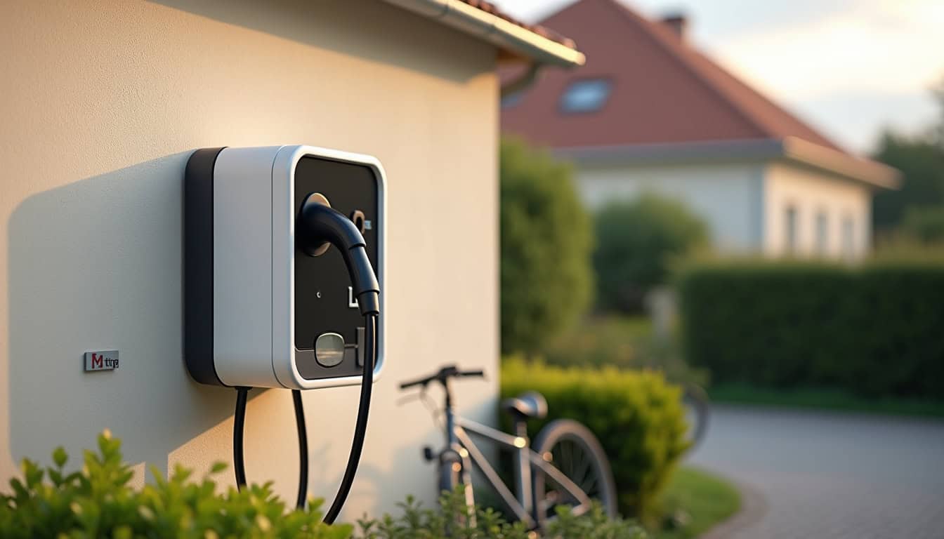 Installation d'une borne de recharge électrique sur un mur extérieur à Tigy