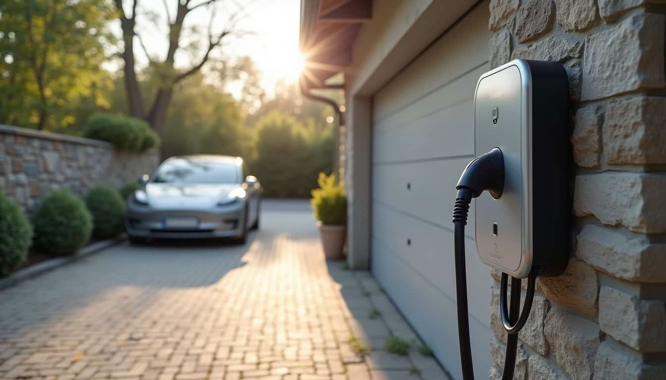Installation d'une borne de recharge électrique sur un mur extérieur près d'un garage à Saint-Laurent-sur-Saône