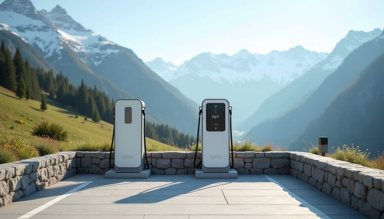 Installation d'une borne de recharge électrique sur un parking extérieur à Glières-Val-de-Borne