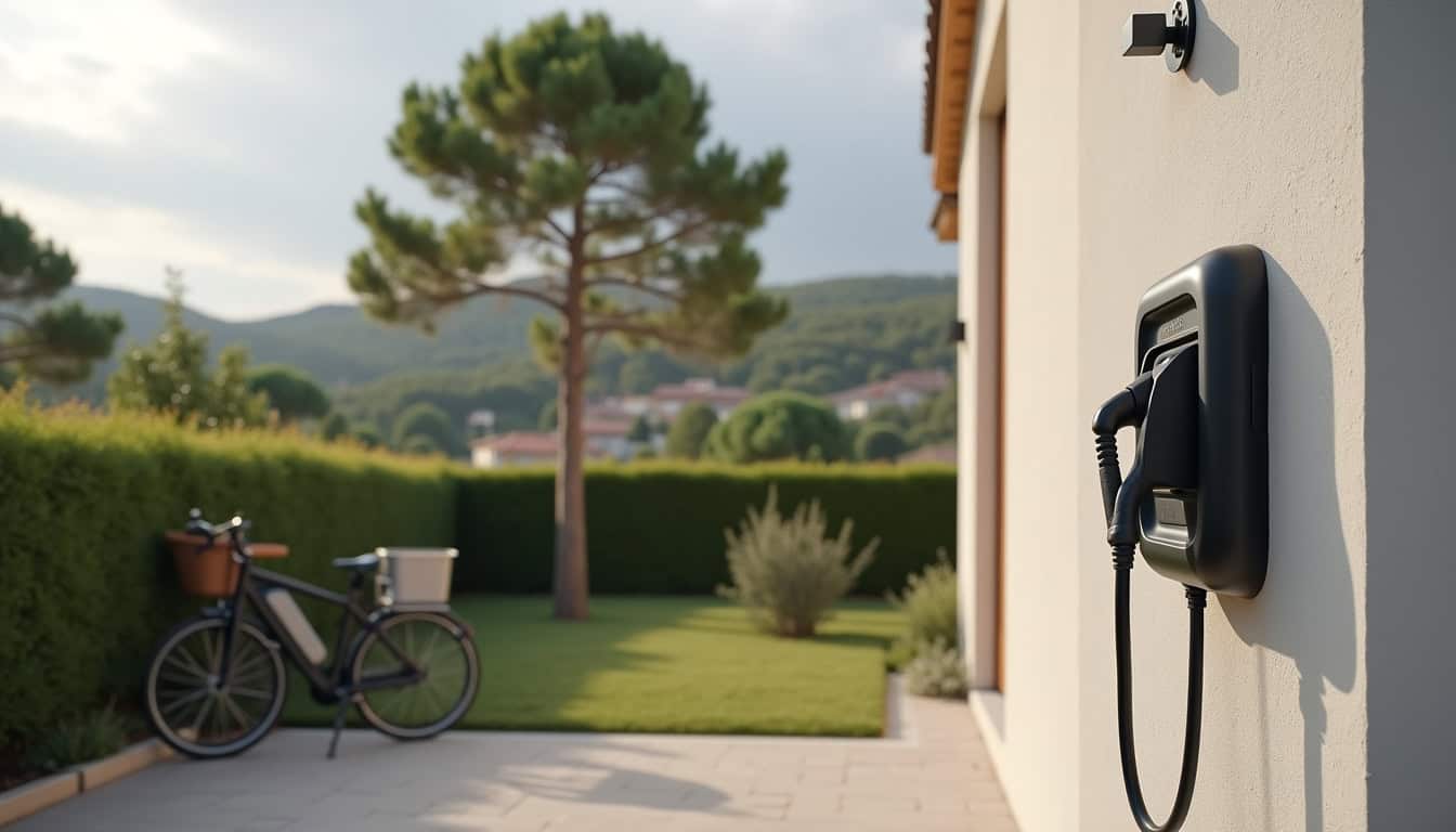 Installation d'une borne de recharge électrique sur une maison à Lacanau, en milieu urbain