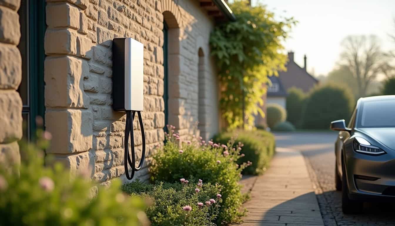 Installation d'une borne de recharge murale à l'extérieur d'une maison à Perche en Nocé