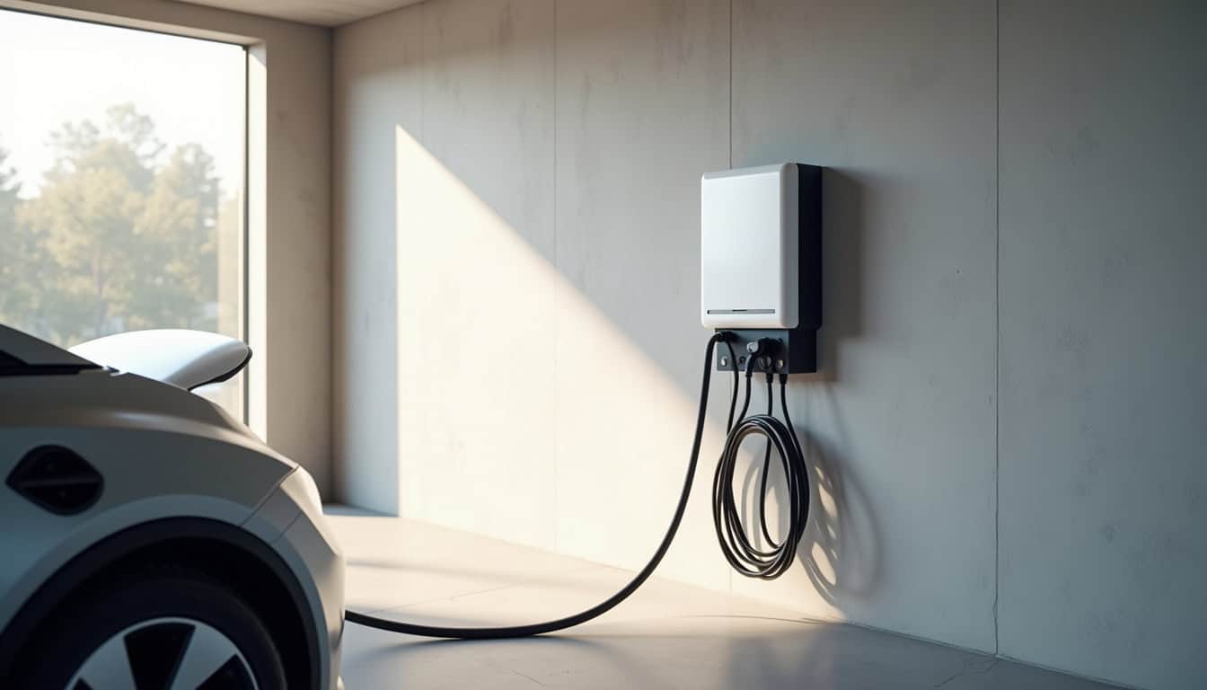 Installation d'une borne de recharge murale à l'intérieur d'un garage à Roaillan