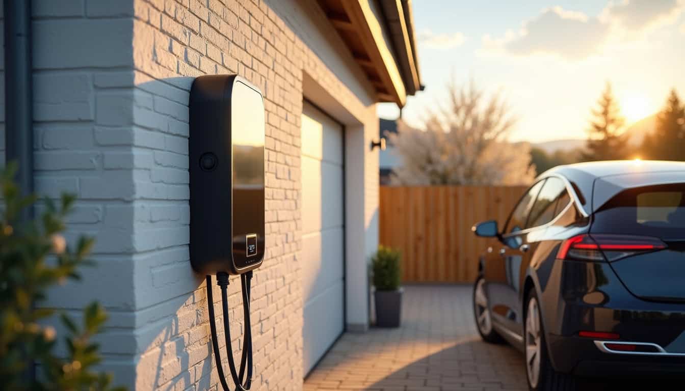Installation d'une borne de recharge murale devant un garage à Cambes