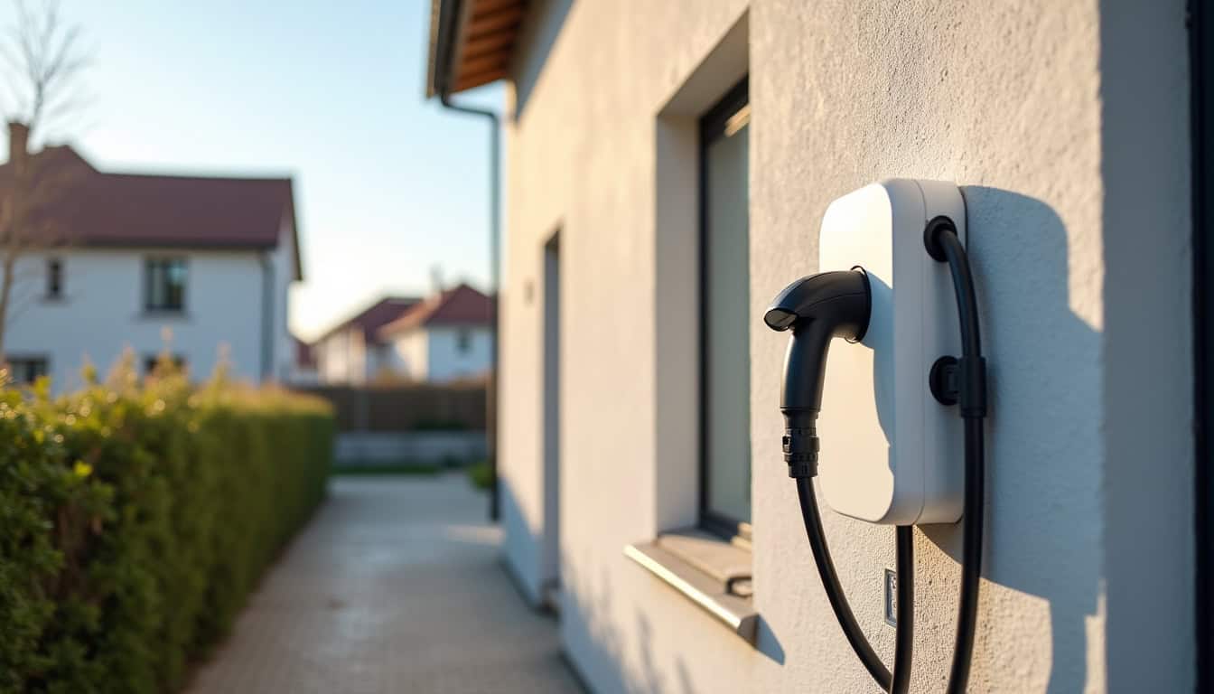 Installation d’une borne de recharge murale sur le mur extérieur d’une maison à Marolles-en-Hurepoix