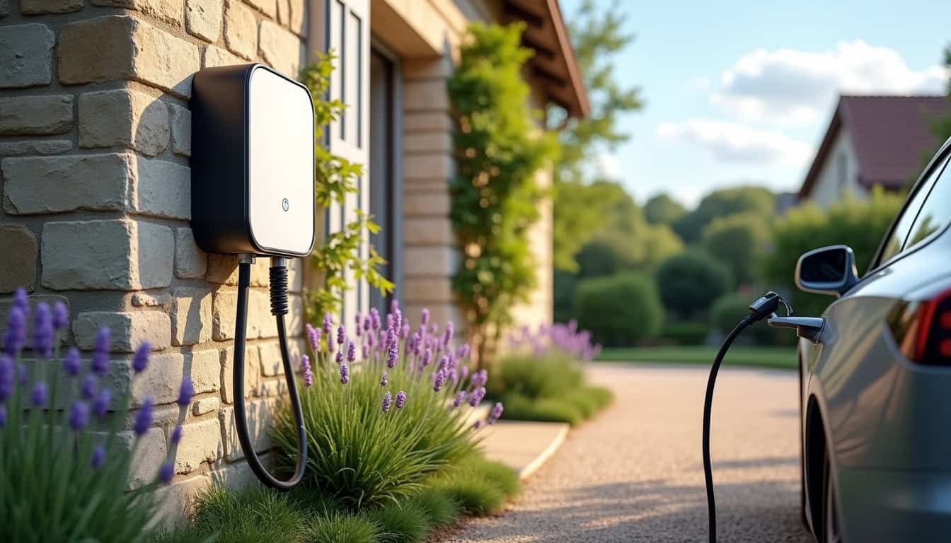 Installation d'une borne de recharge murale sur le parking d'une maison à Néris-les-Bains