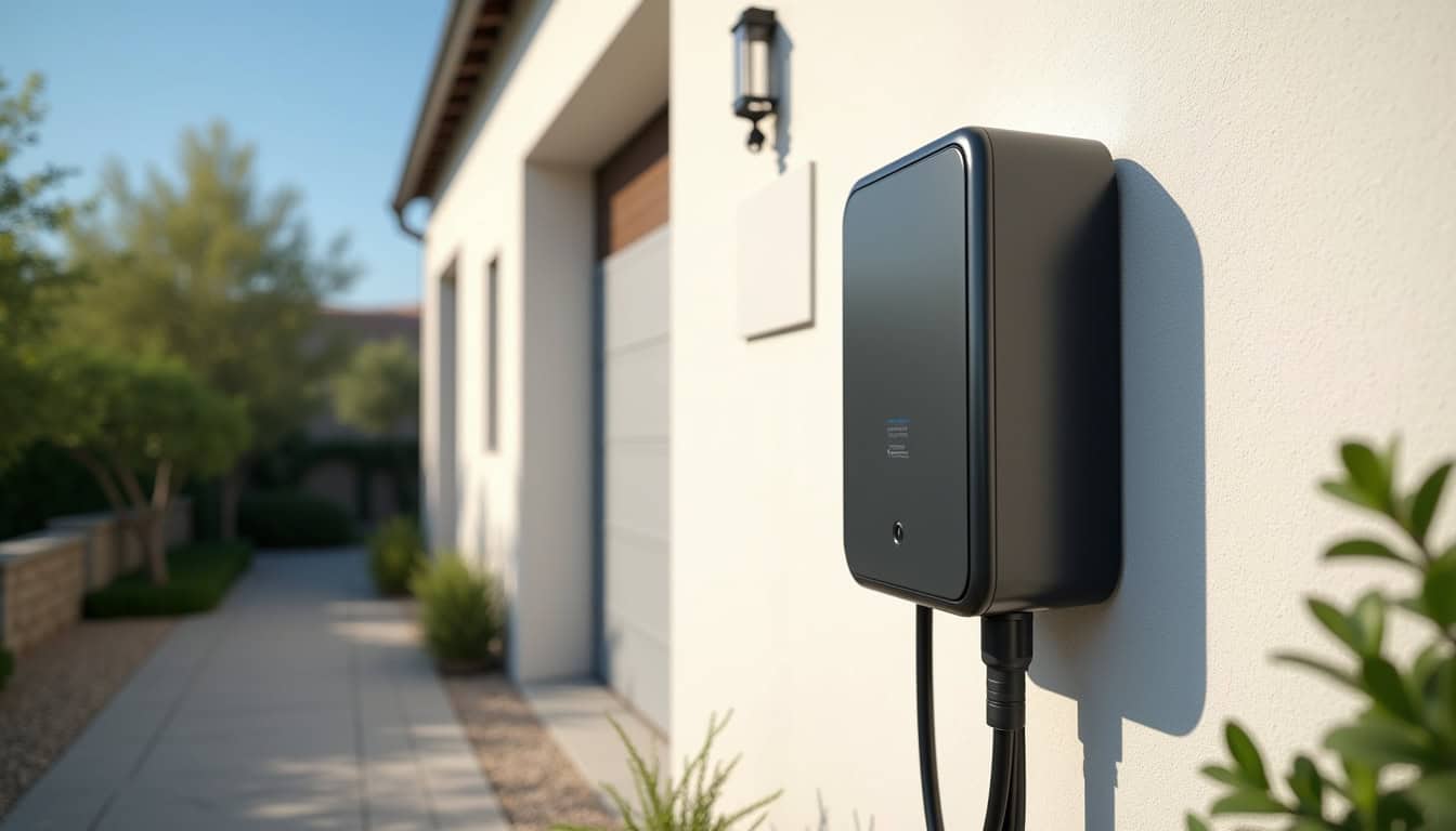 Installation d'une borne de recharge murale sur un mur extérieur de maison à Fontaine-la-Guyon