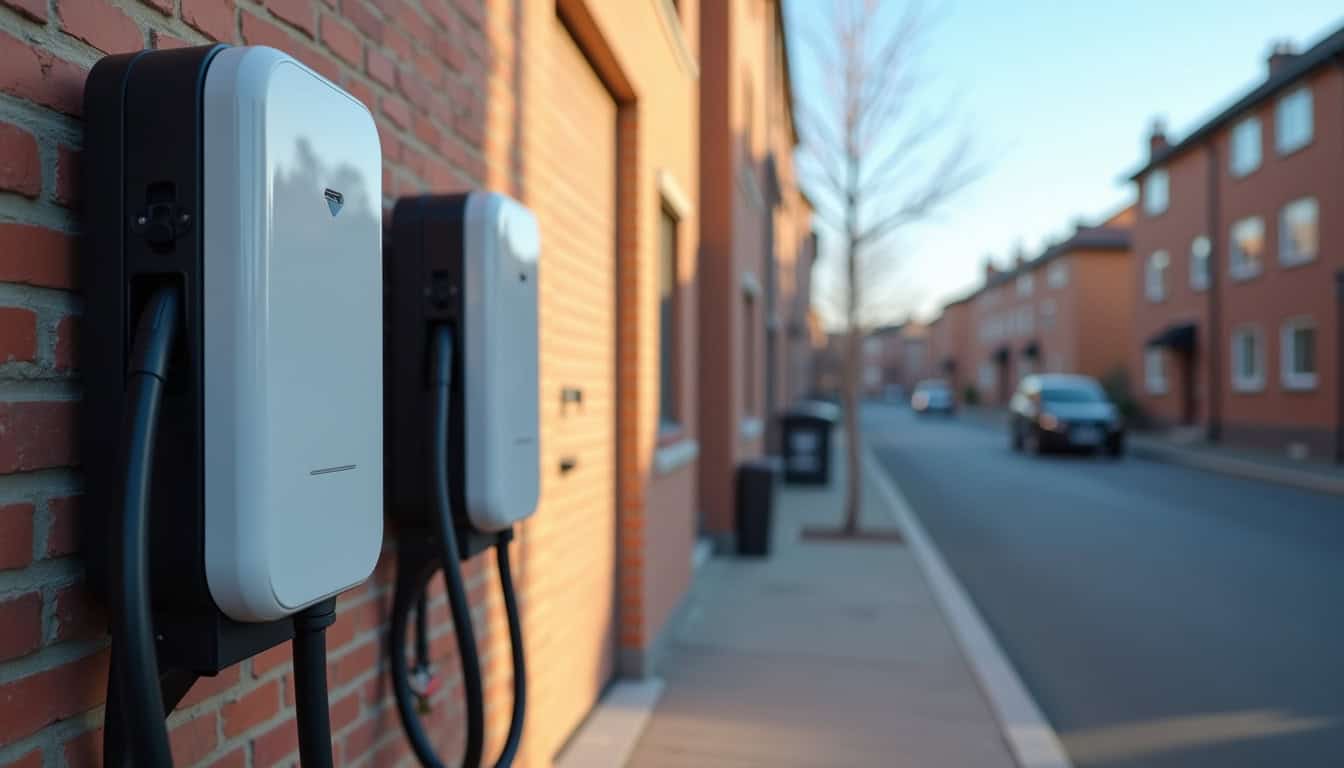 Installation d’une borne de recharge murale sur un mur extérieur en journée