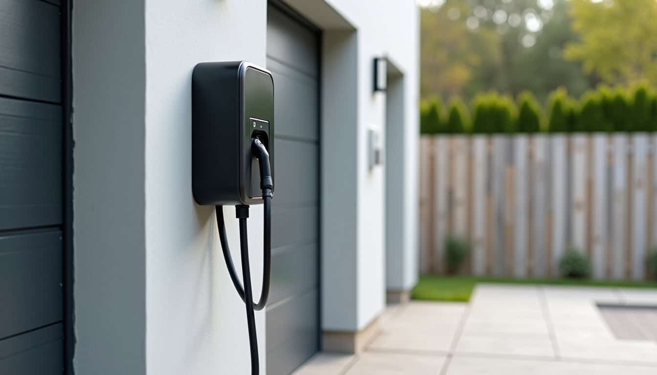 Installation d'une borne de recharge murale sur un mur extérieur près d'un garage