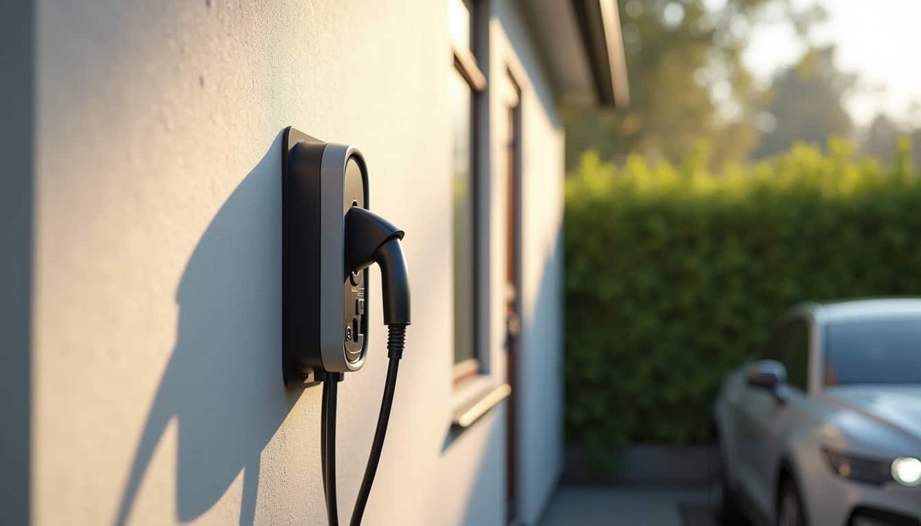 Installation d'une borne de recharge pour véhicule électrique à côté d'une maison individuelle à Yvré-l'Évêque