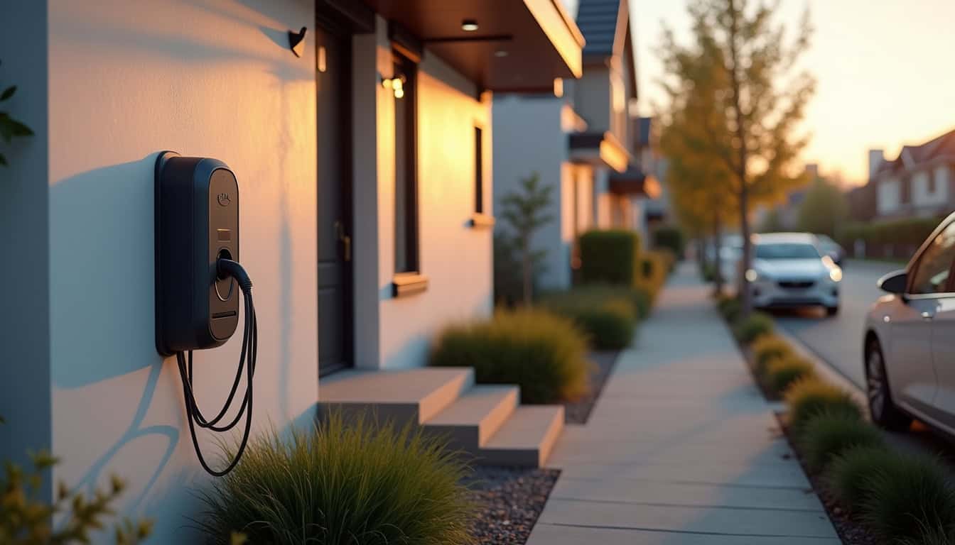 Installation d'une borne de recharge pour véhicule électrique devant une maison individuelle à Mirande, en milieu urbain