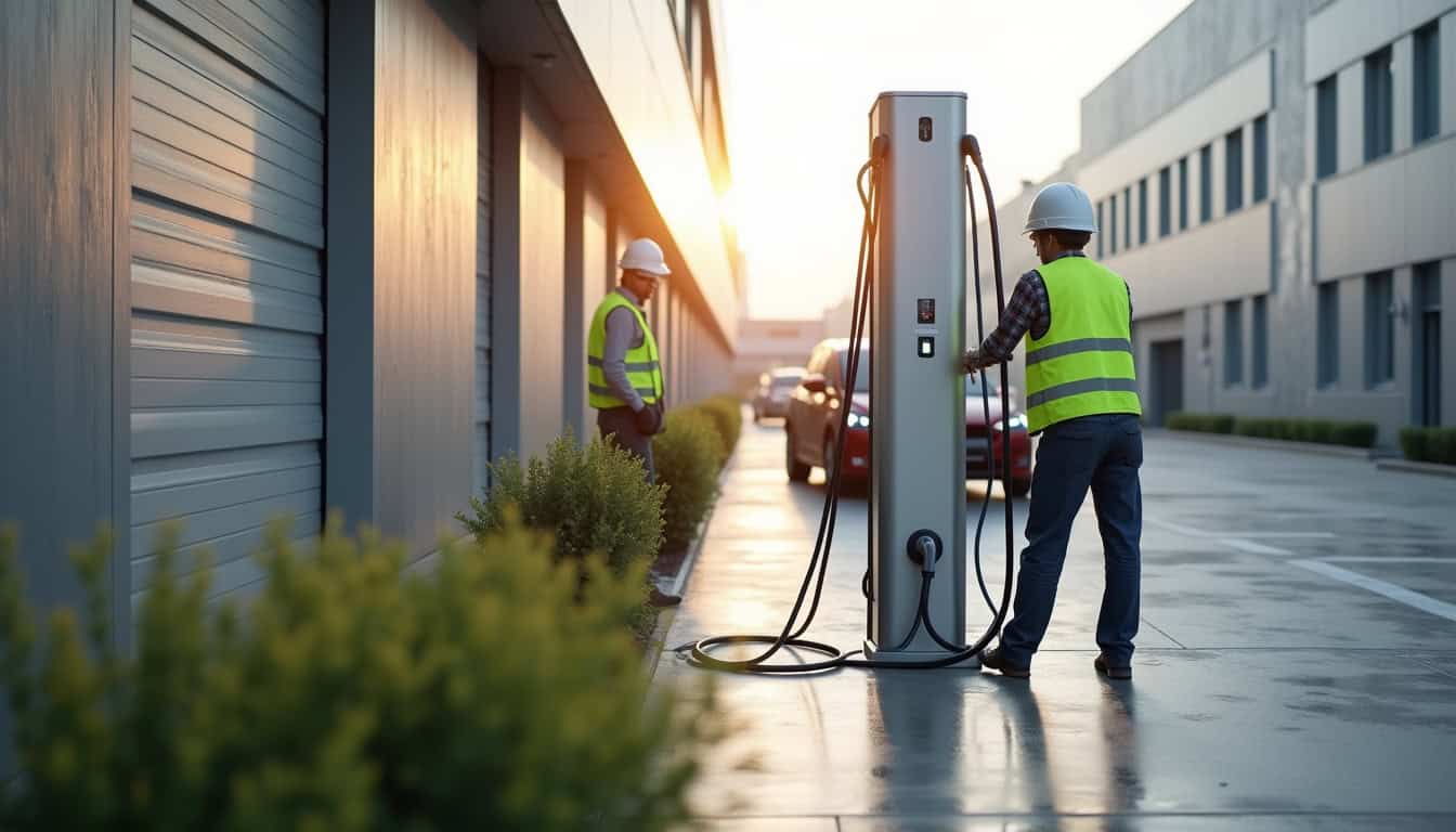 Installation d'une borne de recharge pour véhicules électriques sur un parking d'entreprise à Hayange