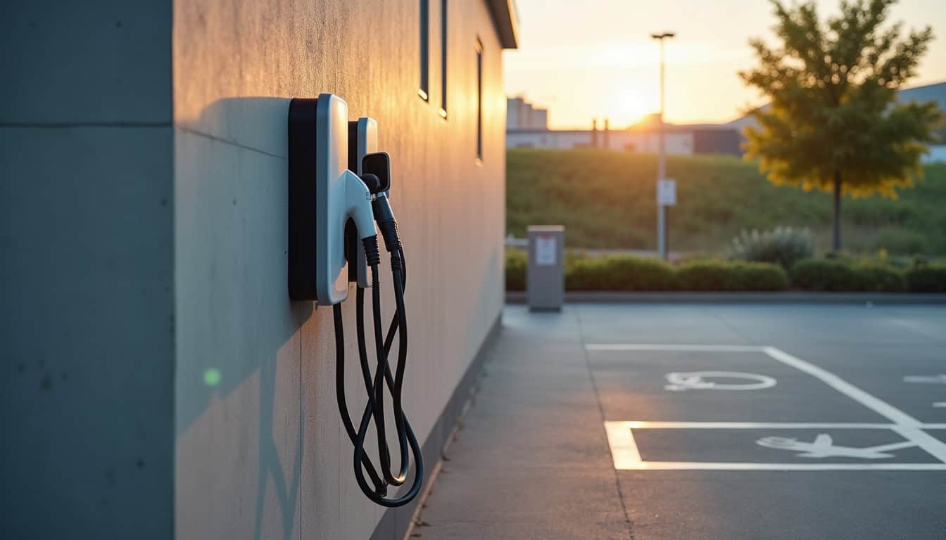 Installation d'une borne de recharge pour véhicules électriques sur un parking professionnel à Farnay