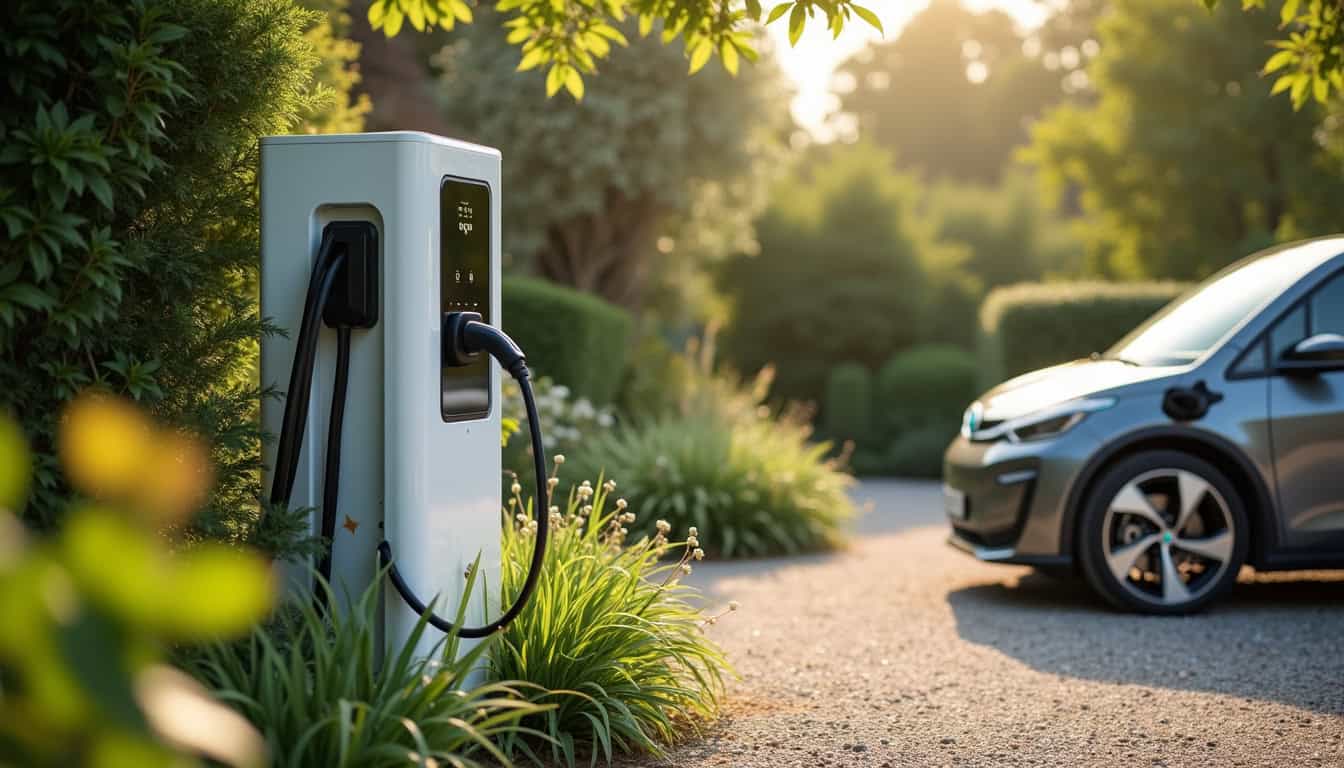Installation d'une borne de recharge pour voiture électrique dans un jardin à Ossun