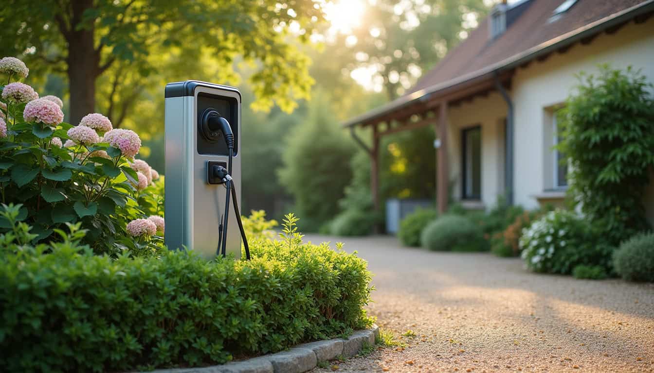 Installation d'une borne de recharge pour voiture électrique dans un jardin à Saint-Désir