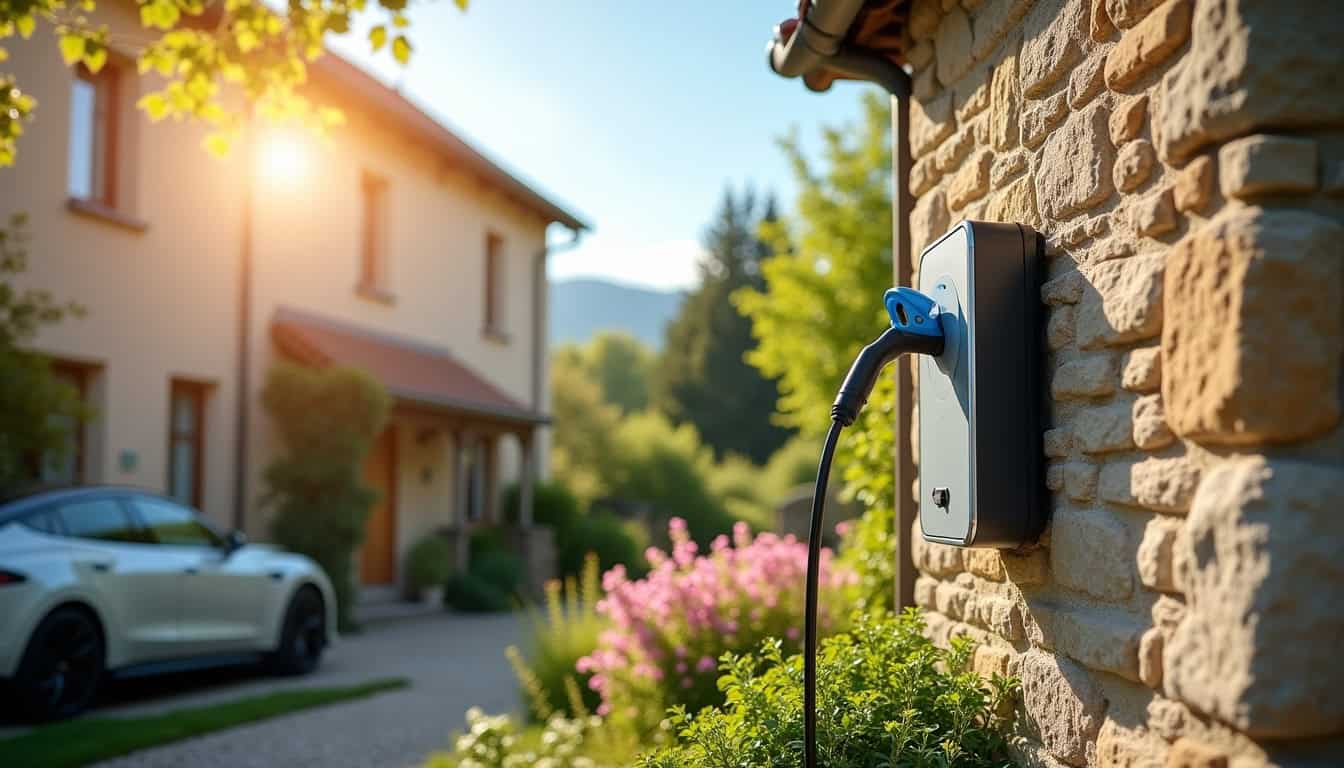 Installation d'une borne de recharge pour voiture électrique en extérieur à Aspach-le-bas, par temps ensoleillé