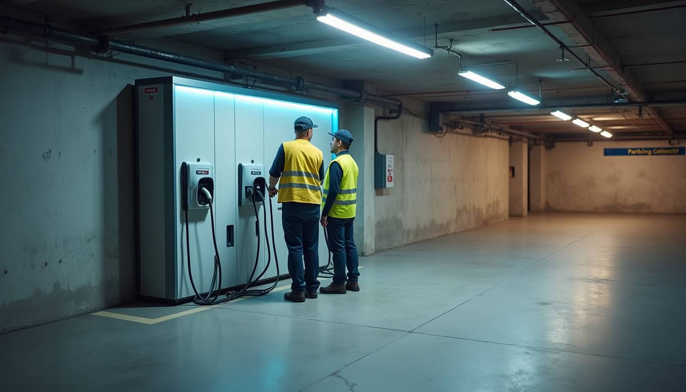 Installation d'une borne électrique dans un parking de copropriété à Grandvillars