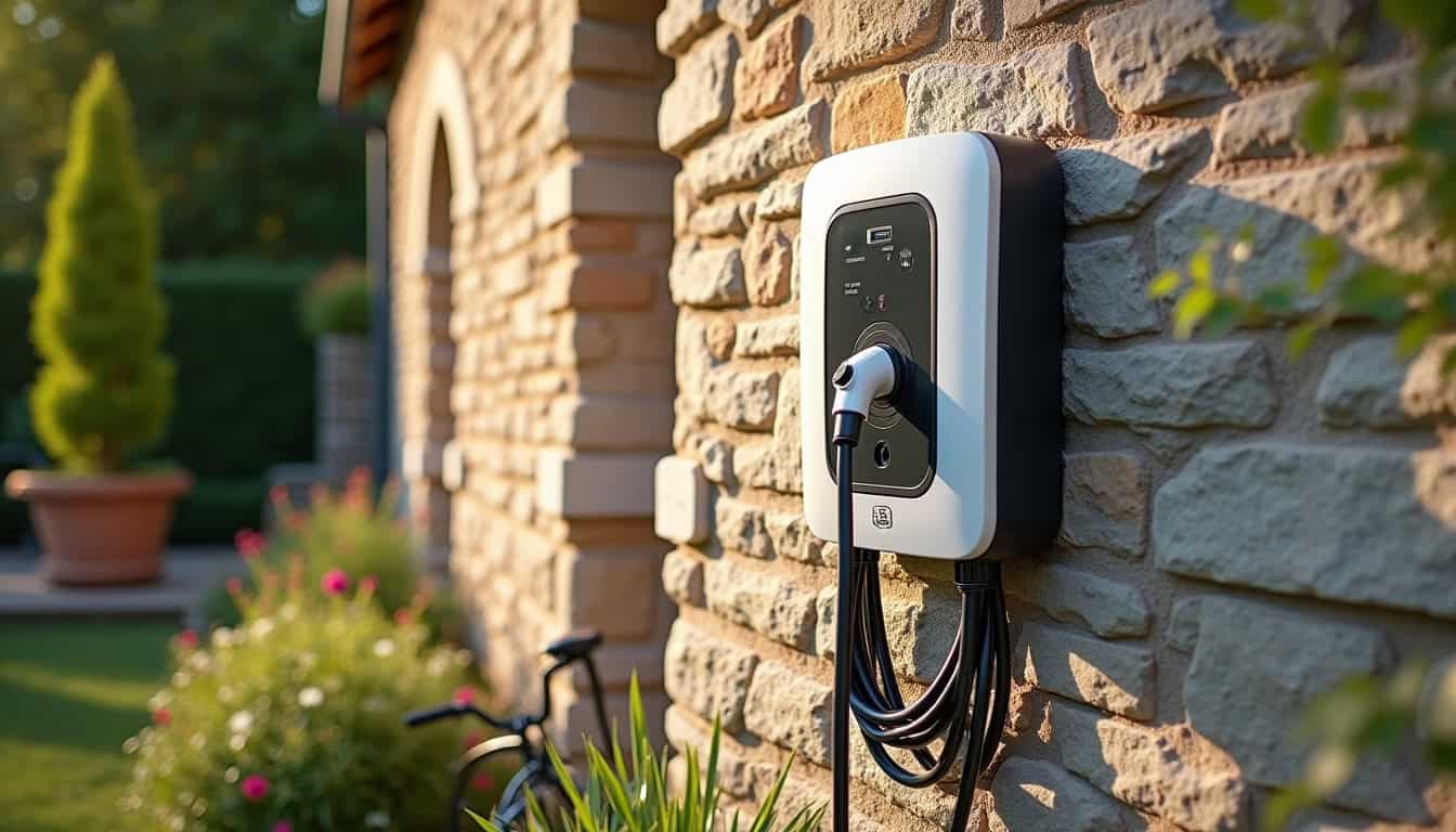 Installation d'une borne électrique murale dans un jardin de maison à Givet