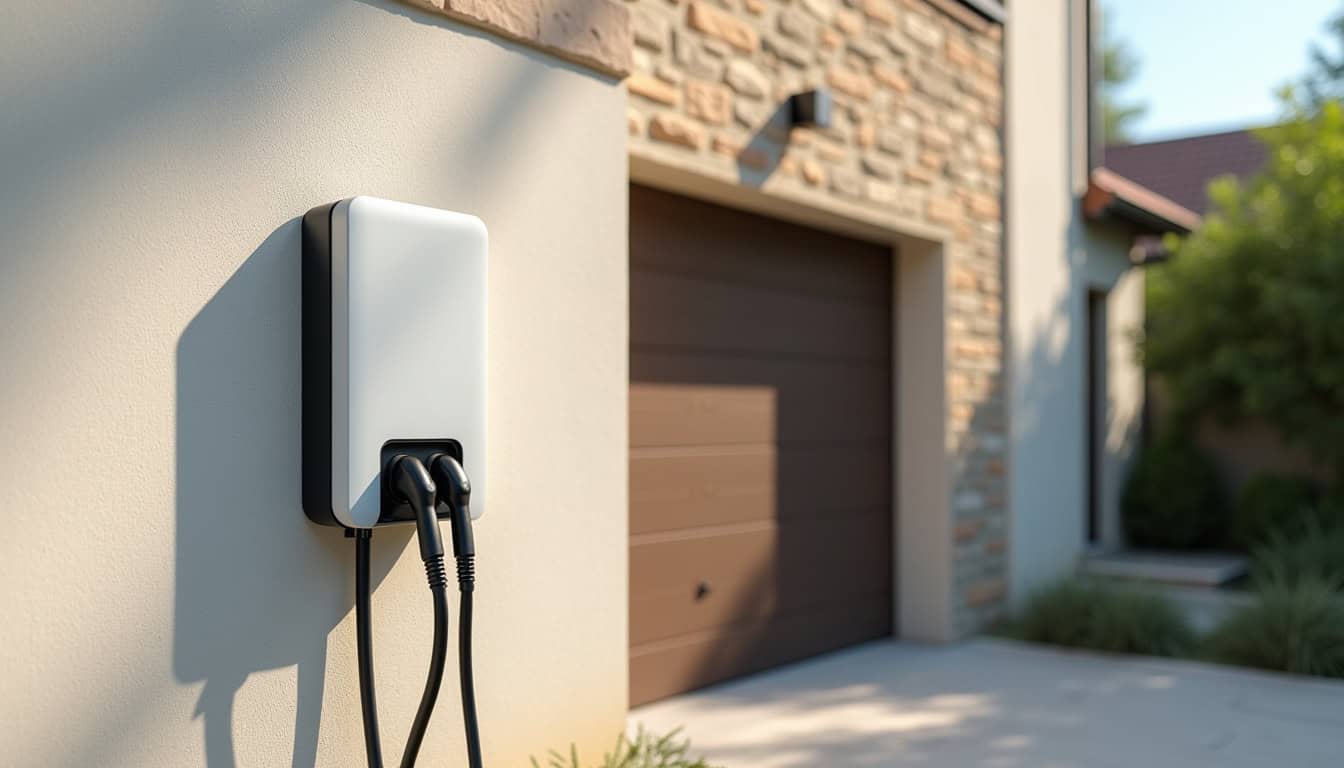 Installation d'une borne électrique murale sur le mur extérieur d'une maison à Le Perrier