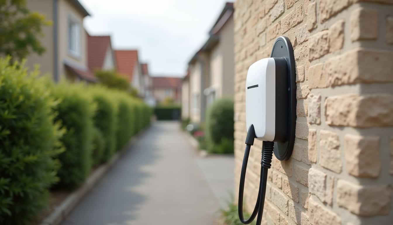 Installation d'une borne électrique murale sur un mur extérieur à Mozac