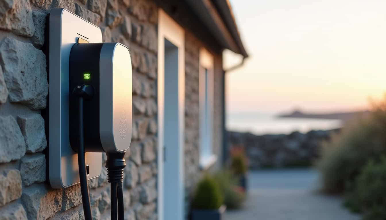 Installation d'une borne électrique murale sur un mur extérieur à Plourhan