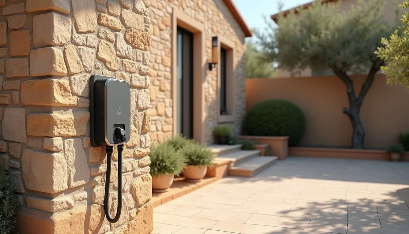 Installation d'une borne électrique wallbox sur un mur extérieur à Lumio