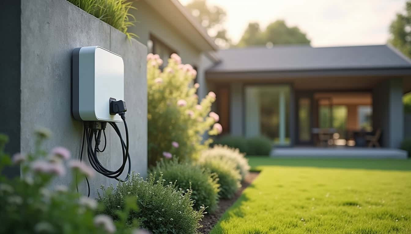 Installation d'une borne wallbox en extérieur dans un jardin résidentiel